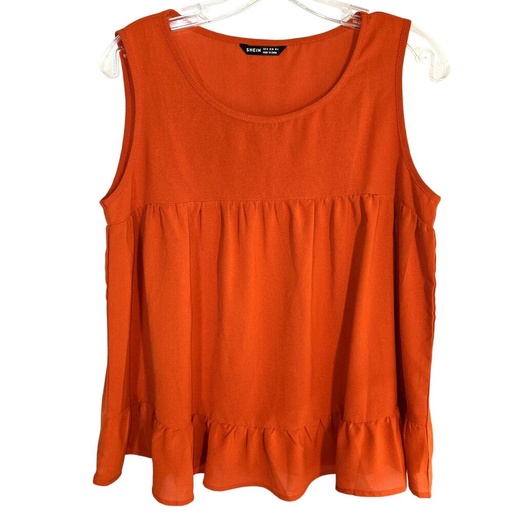 Shein 6 Women's Orange Sleeveless Ruffle Top Shirt Blouse Miss Size Small S